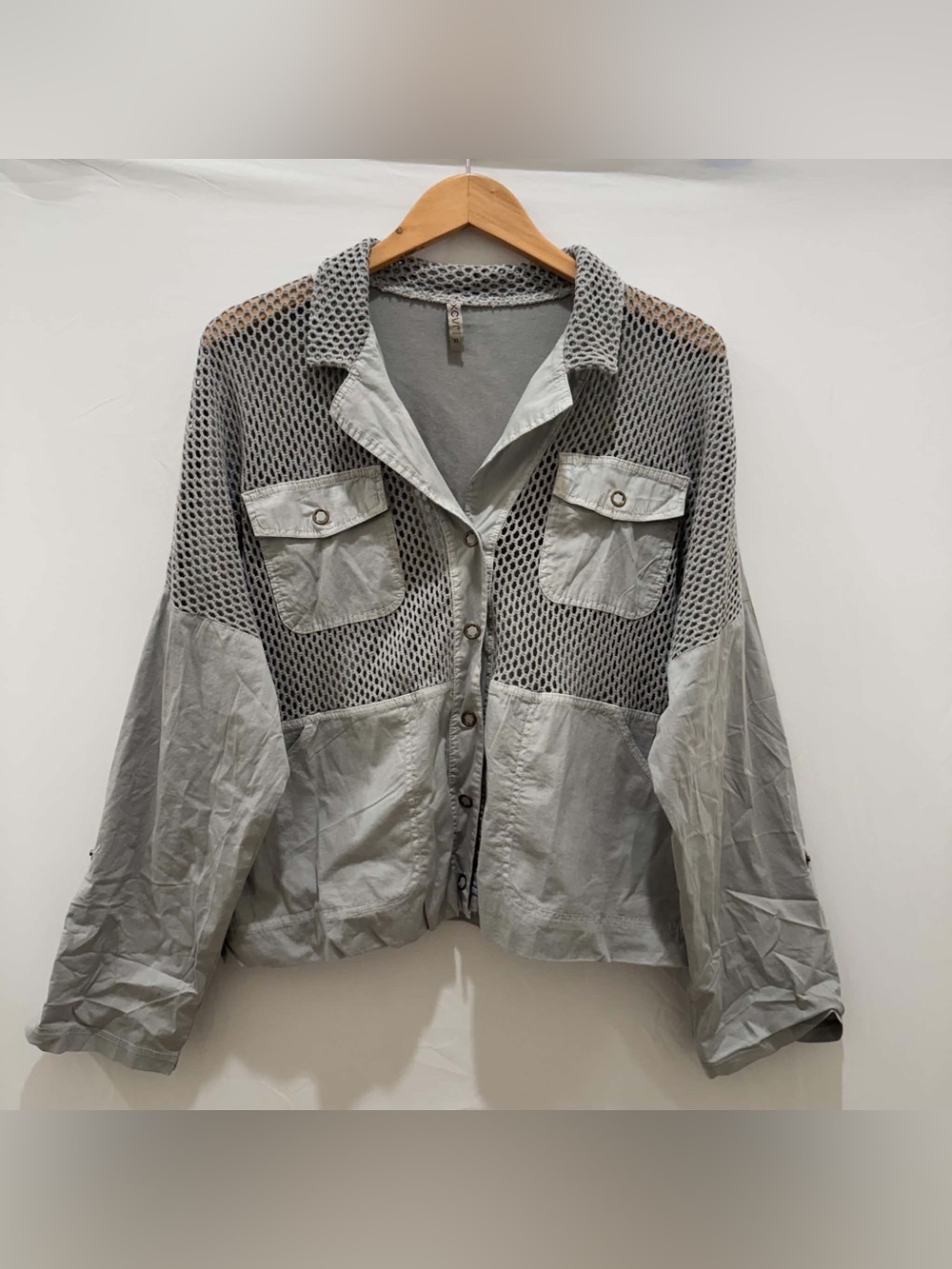 XCVI  Light Gray Niels Poplin/Mesh Jacket Women XL